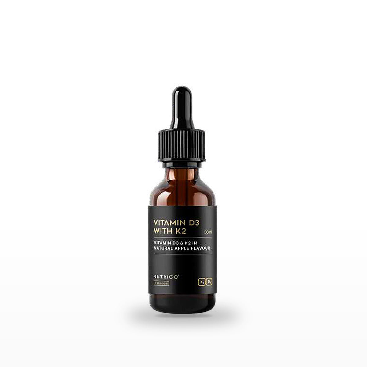 D3 + K2 Essence 30ml by Nutrigo – amber dropper bottle, vitamin D3 & K2 in natural apple flavour