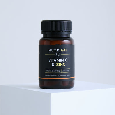 Vitamin C + Zinc 1000mg by Nutrigo – 30-tablet amber bottle, front label