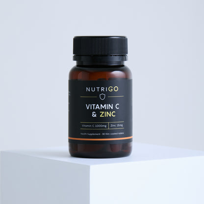 Vitamin C + Zinc 1000mg by Nutrigo – 30-tablet amber bottle, front label
